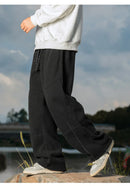 Splicing Split Design Shake Velvet Casual Pants Men's Autumn Winter Loose Leg Adjustable Drawstring Long Pants Warm  Soft