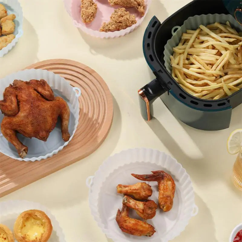 Reusable Air Fryer Silicone Tray Mold For Easy Cleaning Suitable For Round Pizza Grill Pan Mats Air Fryer Baking Accessories