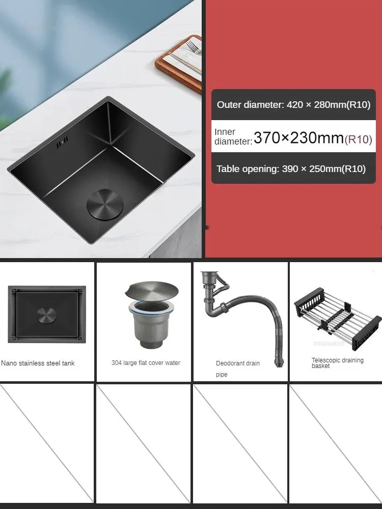 Household Black Sink for Kitchen Italian Metal Dry Handmade Kitchen Sinks Simple Small Light Luxury Kitchen Sinks for Bar