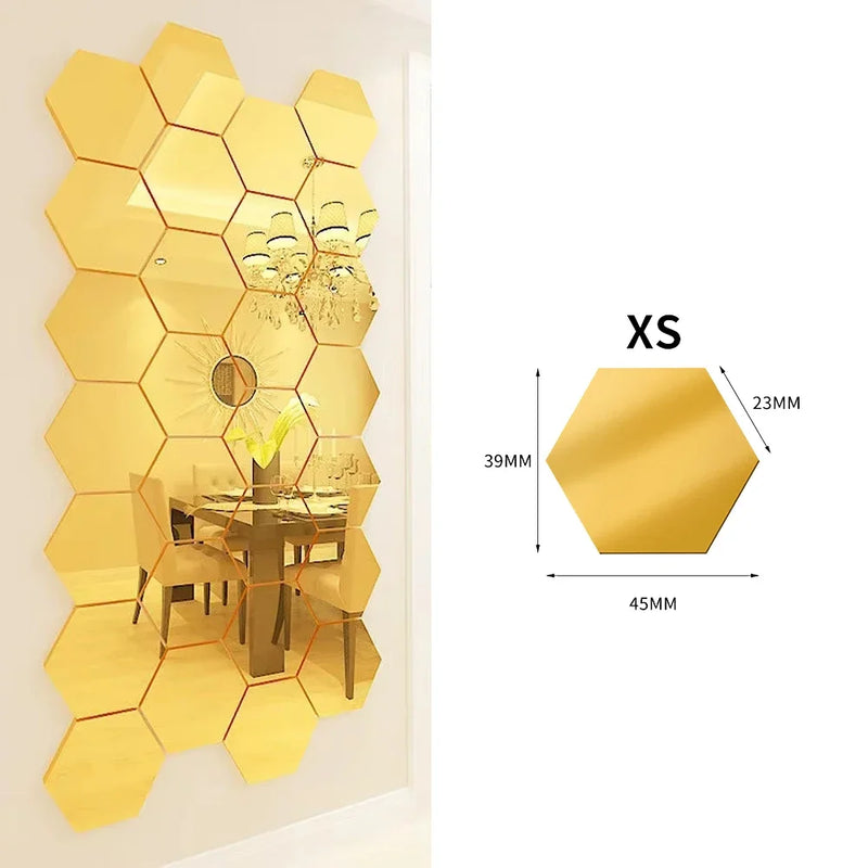 Wholesale Acrylic Hexagon Mirror Wall Stickers Self Adhesive Solid Paster DIY Tile Decals Living Room Art Decoration Ornaments