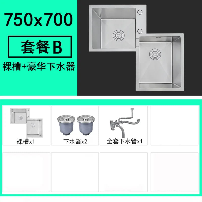 Kitchen Furniture Thickened 304 Stainless Steel Sink Basin Corner Shaped Double Stainless Steel Kitchen Sinks  Accessories Bh