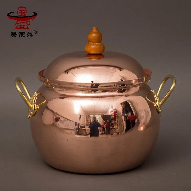 Pure copper handmade thickening stew hot soup pot large healthcare stewpan electromagnetic furnace household porridge pan