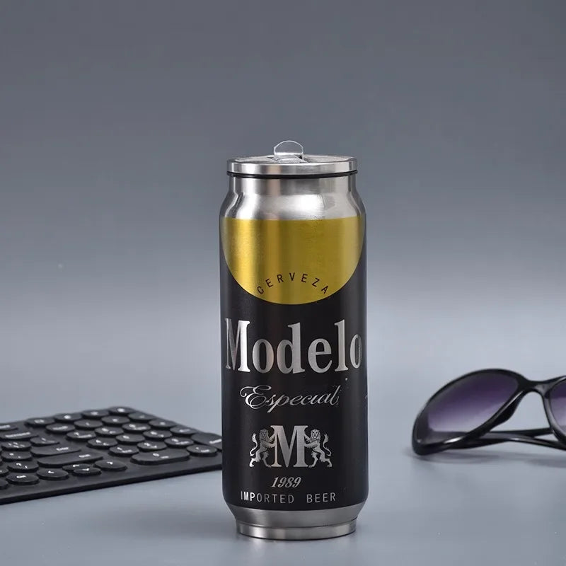 500ML Thermos with Straw Cola Can Termos Para Cafe Beer Bottle 304 Stainless Steel BEER Cold Keeper Drinkware Garrafa Térmica