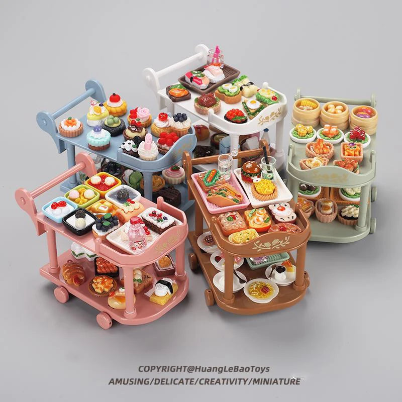 Children's Play House Food Cart Trolley Toy Miniature Food Play Kitchen Set Food Ornaments Doll House Model Educational Toys