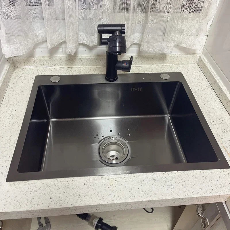 Stainless Steel Kitchen Sinks Black Nano Large Single Tank Countertop Basin Home Kitchen Vegetable Sink 304 Thickened Wash Basin
