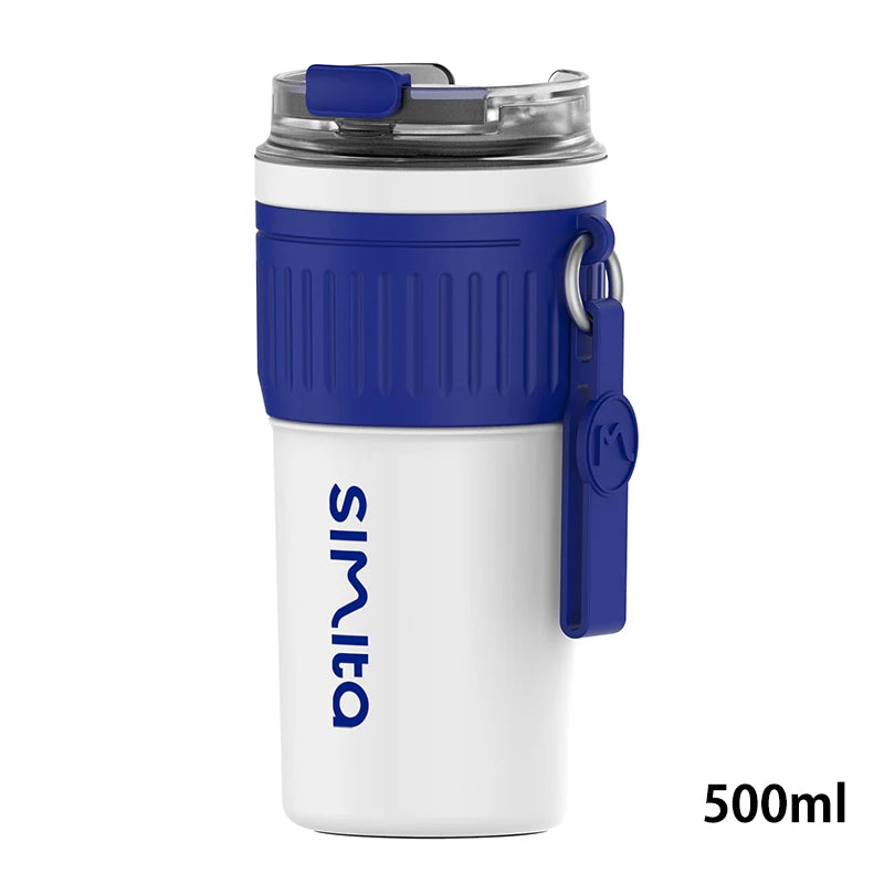FEIJIAN Stainless Steel Coffee Cup Coffee Mug Thermos Cup Portable Travel Mug With Lifting Rope Leak-Proof Non-Slip 500ml/400ml
