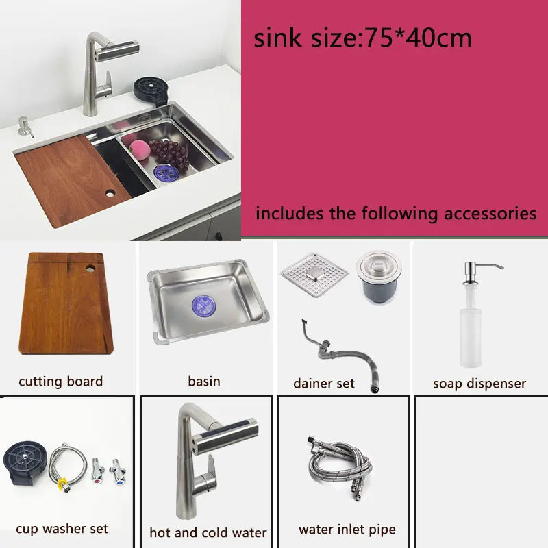 304 stainless steel undermount or Above Mount kitchen sink Washing Basin with Multifunctional waterfall kitchen faucet