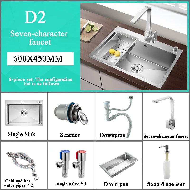Stainless Steel Kitchen Sink Farmhouse Above Counter Undermounter Single Bowel Wash Basin With Gourmet Faucet Drain Accessories