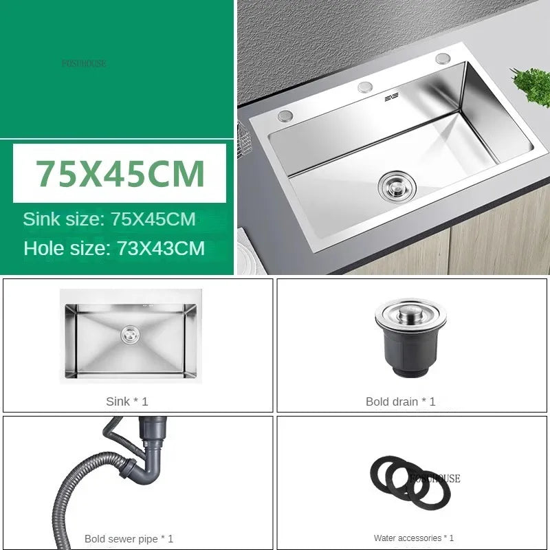 Modern Stainless Steel Kitchen Sinks for Restaurant Thickened Brushed Single-bowl Sink Minimalist Commercial Sinks for Kitchen