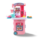 Integrates Storage Boxes and Tableware Kitchen Play Set Movable Kitchens Stove Fruit 3-IN-1 Portable Suitcase Cooking Kits Toys