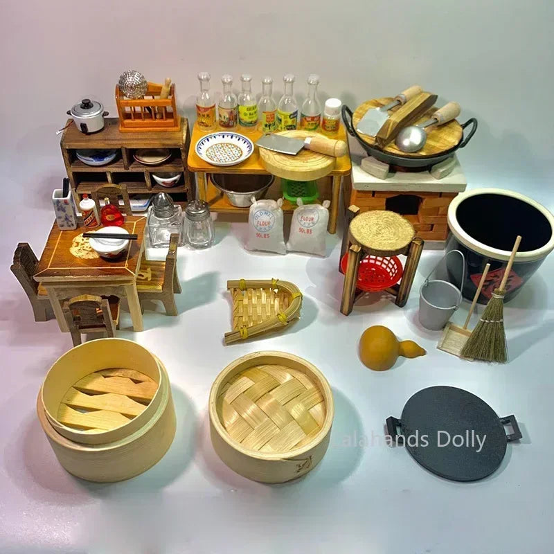 Dollhouse Mini Kitchen Furniture Toys Full Set Models for Doll House Kitchen Furniture Decorative Accessories