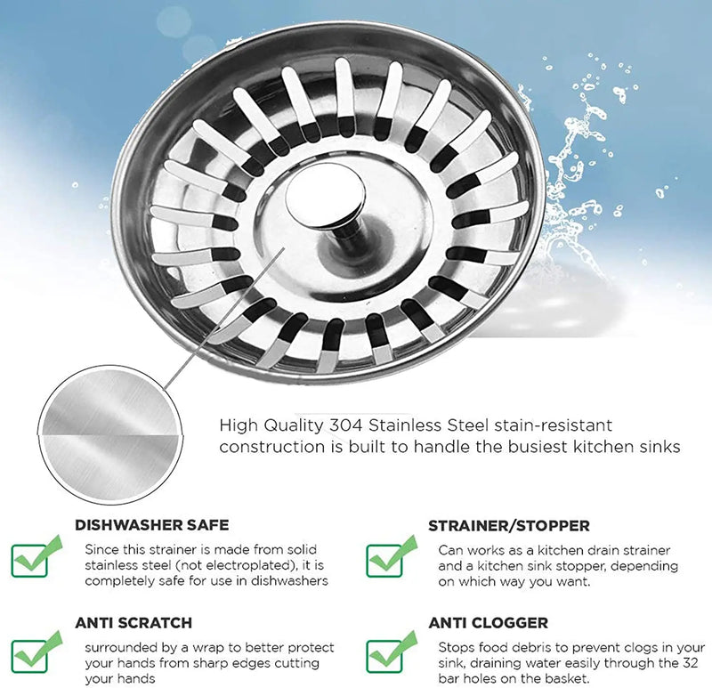 Kitchen Sink Strainer Plug Stainless Steel Thicken for Kitchen Sink, Hole Diameter 78mm Dish Drainers  Mesh Sink Strainer