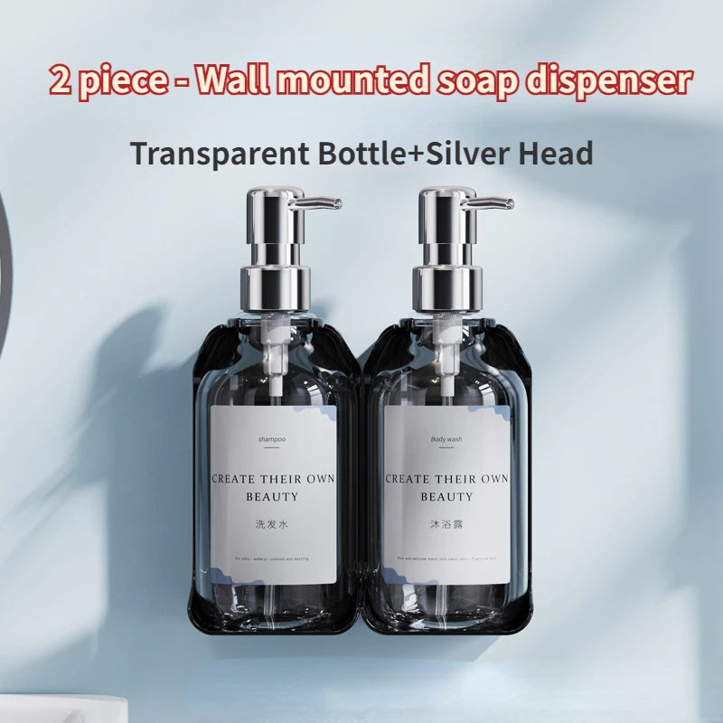 Hotel Wall Mounted Soap Dispenser Set Refillable No Punching Hand Sanitizer Shampoo Conditioner Bottle Holder for Shower Wall