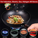 32cm Carbon Steel Wok Woks & Stir Fry Pans Wok Pan with Lid No Chemical Coated Flat Bottom Wok for Electric Induction Gas Stoves