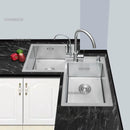 Kitchen Furniture Thickened 304 Stainless Steel Sink Basin Corner Shaped Double Stainless Steel Kitchen Sinks  Accessories Bh