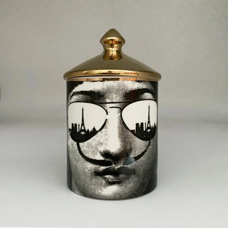 Gold Handmade Ceramic Empty Candle Holder Incense Candles Jar Lady Face Red Lip Cup Living Room Ornaments Home Decoration Box Cr