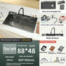 Stainless Steel Waterfall Kitchen Sink Embossed Single Bowl Digital Display Extra Large Multifunctional Washing Sinks 100x50cm