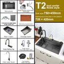 Stainless Steel Kitchen Waterfall Sink Digital Display Large Single Sink Dish Basin Sink With Multifunction Touch Waterfall