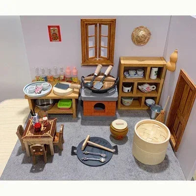 Dollhouse Mini Kitchen Furniture Toys Full Set Models for Doll House Kitchen Furniture Decorative Accessories