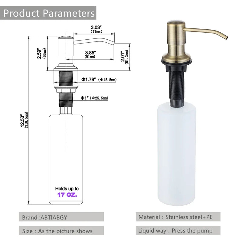 Kitchen Soap Dispensers 500ml Build in Dispenser Soap For Kitchen Bathroom Accessories Stainless Steel Pump Liquid PE Bottle