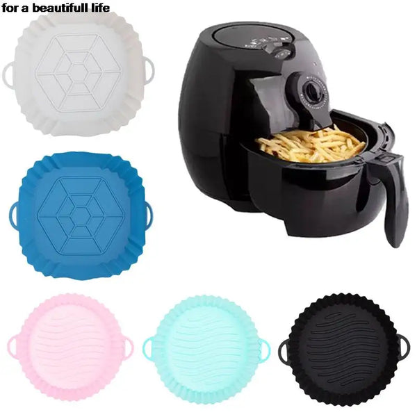 1PC Reusable Silicone Air Fryer Basket Oven Mold Baking Tray Pizza Fried Chicken Basket Round Square Pan Liner Accessories