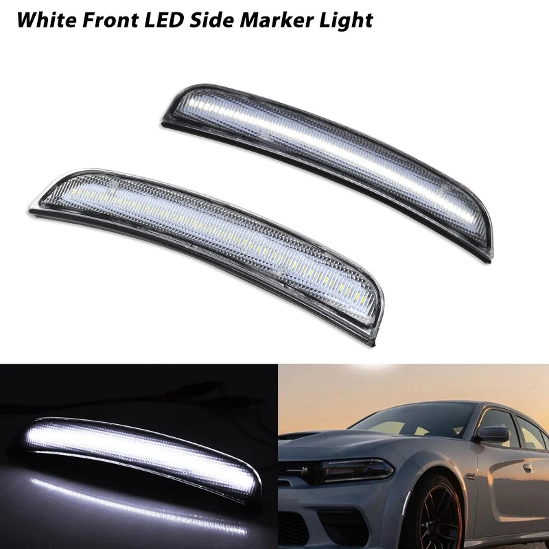 2pcs For 2015-2021 Dodge Charger Front Rear Bumper LED Side Marker Light Turn SignalLights/Driving Lights 12V