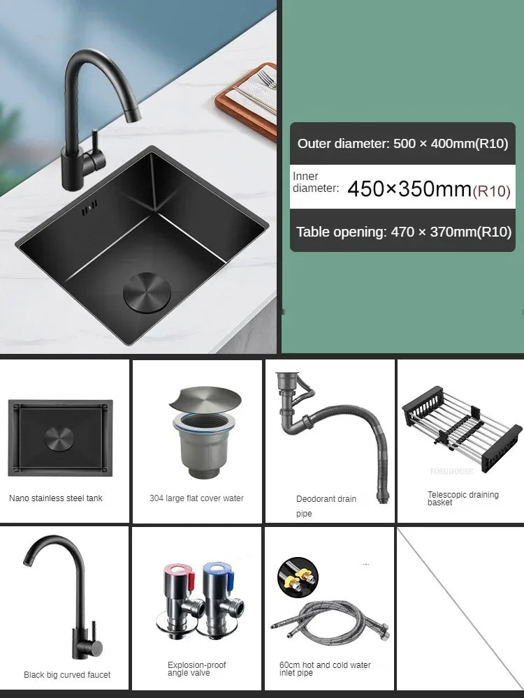 Household Black Sink for Kitchen Italian Metal Dry Handmade Kitchen Sinks Simple Small Light Luxury Kitchen Sinks for Bar