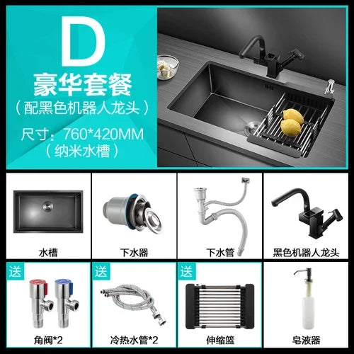 Kitchen Sinks Single Slot Black Kitchen Nano Sink 304 Stainless Steel Sink Under Counter Basin Home Kitchen s Accessories