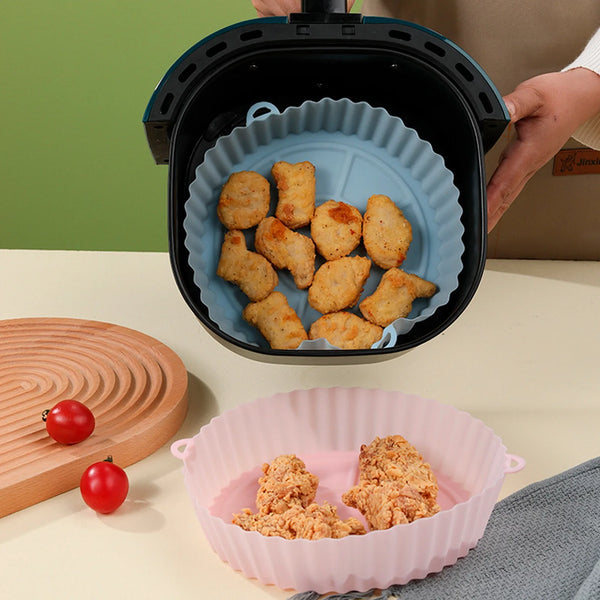 Silicone Air Fryer Pot Baking Tray Pans Fried Chicken Silicone Mold Basket Mat Airfryer Replacement Kitchen Accessories 20cm