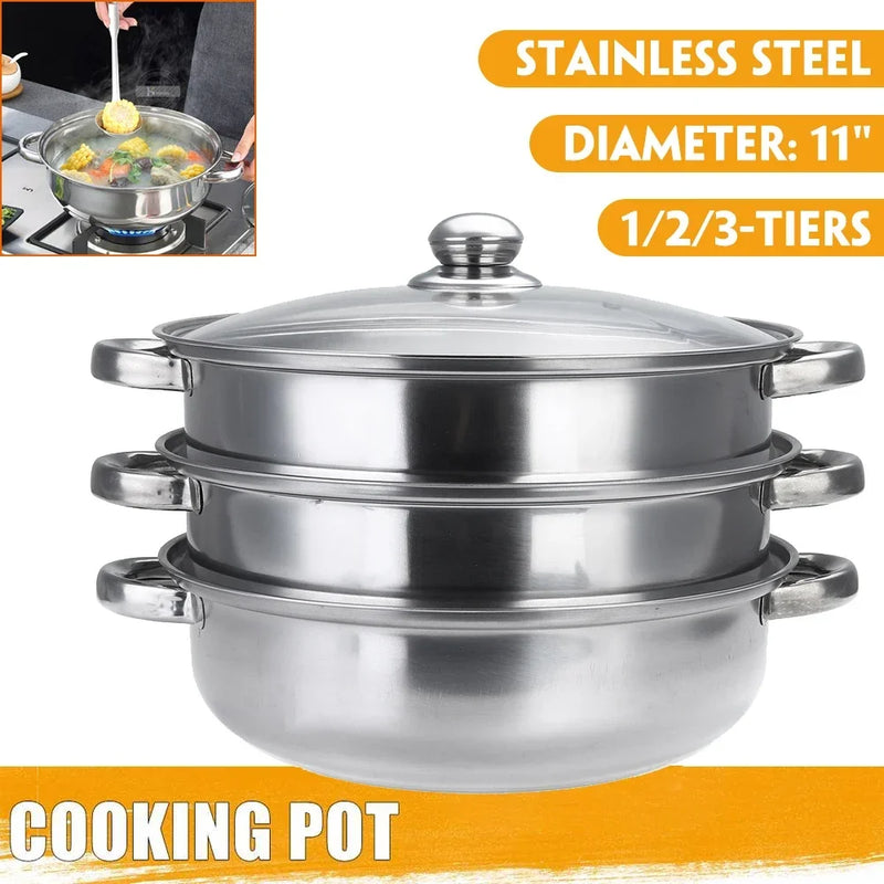 2 Layer Stainless Steel Pots Stockpot Hotpot Induction Steaming Food Steamer Pan Household Cooking Pot Kitchen Steamer Cooker