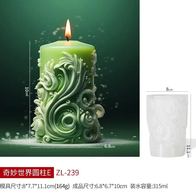 DIY Blossoming Flower Cylindrical Candle Silicone Mold Sunflower Cylindrical Candle Mold Carving Pattern Wave Candle Mold