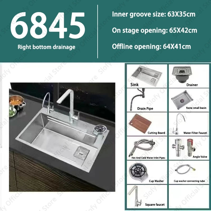 304 Stainless Steel Multifunctional Kitchen Sink Large Capacity Single Bowl Vegetable Workstation Wash/Cut/Drain in One Full Set