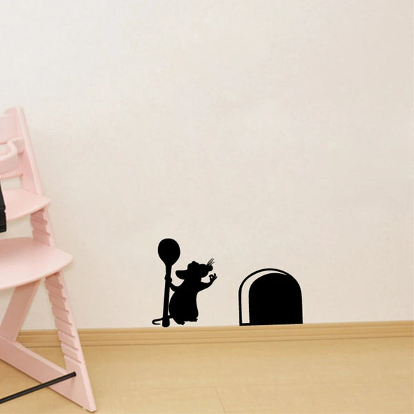 Ratatouille Rat Skirting Board Vinyl Wall Decal Sticker Home Decoration Mouse Hole  Mural Art Decals Wallpaper Removable Sticker