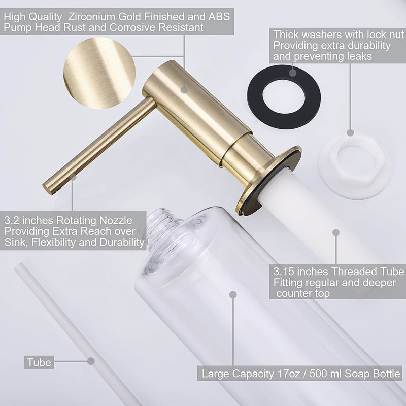 Samodra Black Liquid Soap Dispensers Brass Pump Head With 500ML PE Bottle Build in Dispenser soap For kitchen accessories